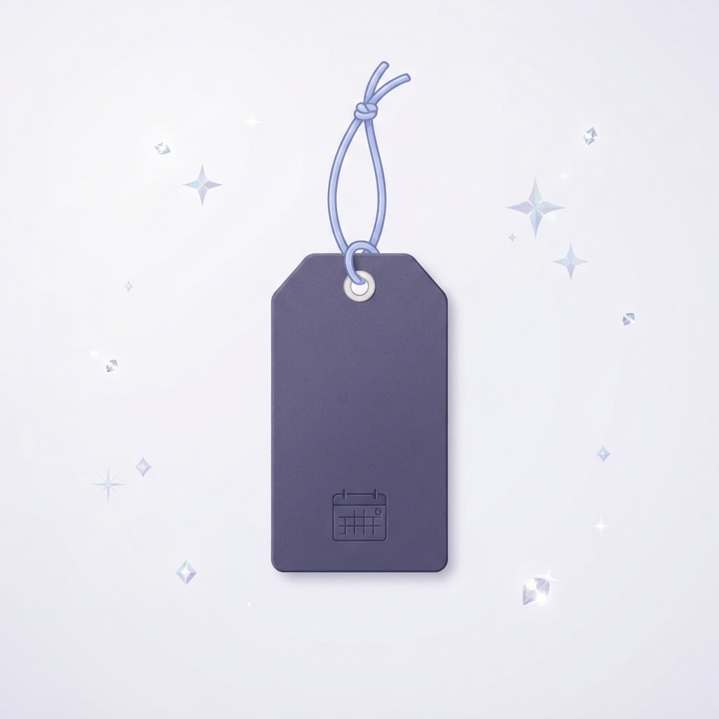 Illustration of a price tag stamped with a small calendar icon.